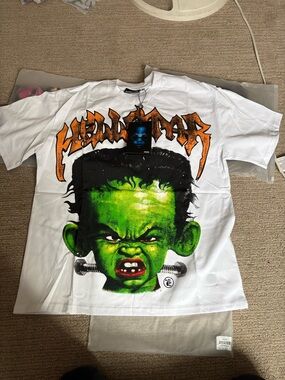 Hellstar Men’s' White Tee with Neon Green Monster Graphic